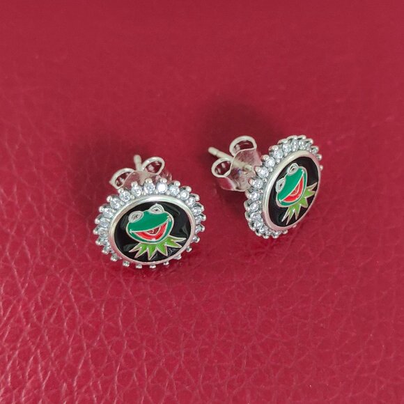 Kermit the Frog Stud Earring Round Earring S925 Sterling Silver - Picture 5 of 8